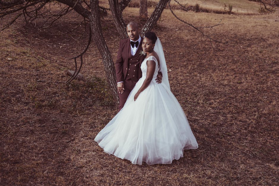 Wedding couple filmed by drone from above
